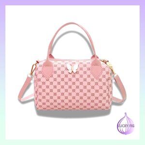 NWT Elegant Pink Floral Embossed Handbag with Butterfly Charm